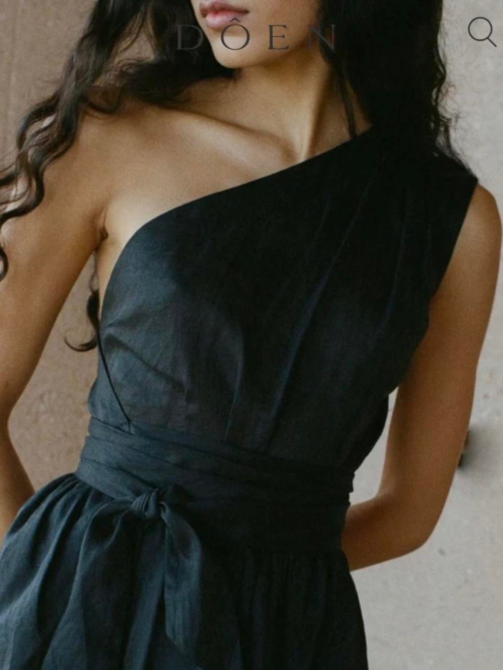 Doen One-Shoulder Black Mini Dress with Waist Tie NWT size S